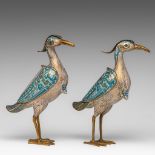 A pair of Chinee cloisonne enamelled and gilt bronze censers in the shape of cranes, Republic period