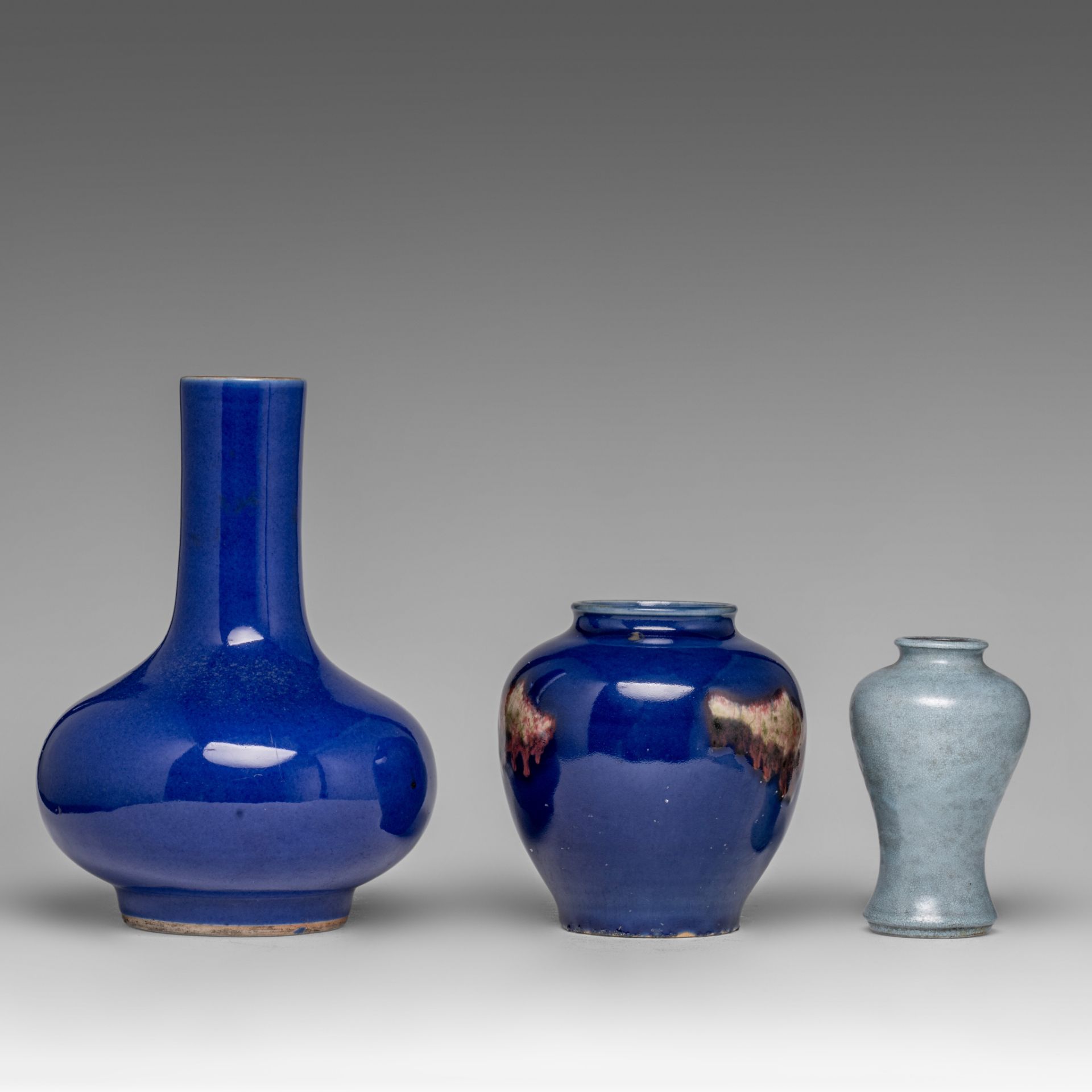 A collection of two Chinese monochrome glazed ware and a ru-ware style meiping vase, late 19thC/20th - Image 4 of 6