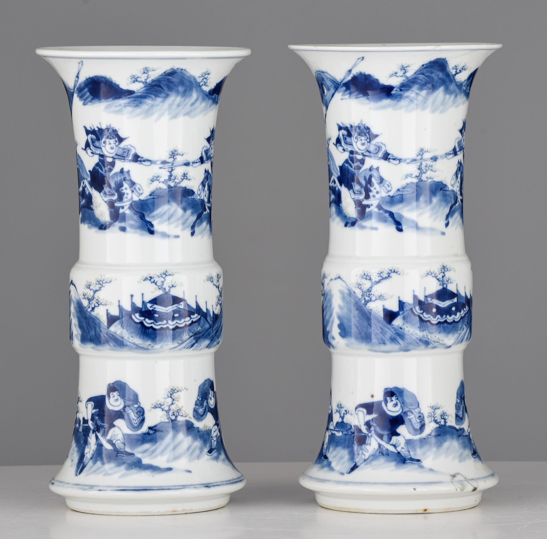 A similar pair of Chinese copper-red and underglaze blue gu vases, H 30 cm - Image 5 of 13