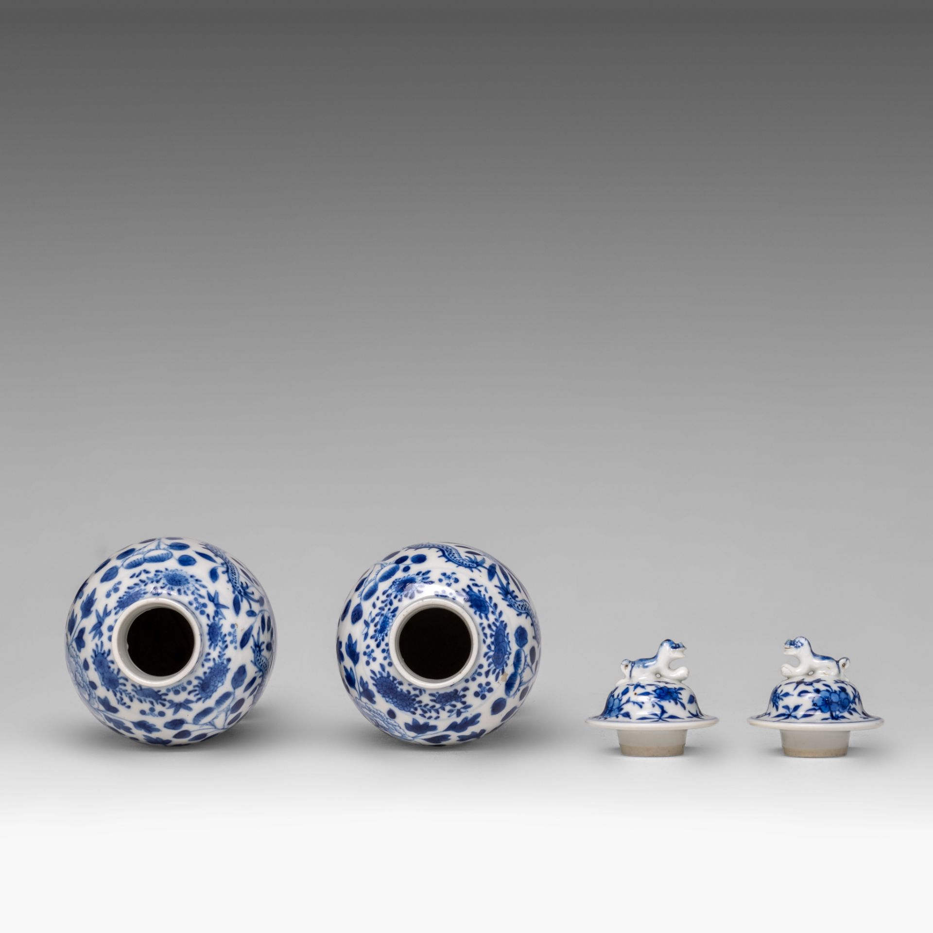 A small collection of Chinese blue and white lidded vases, 19thC, H 27 cm - added six Japanese Arita - Image 14 of 15