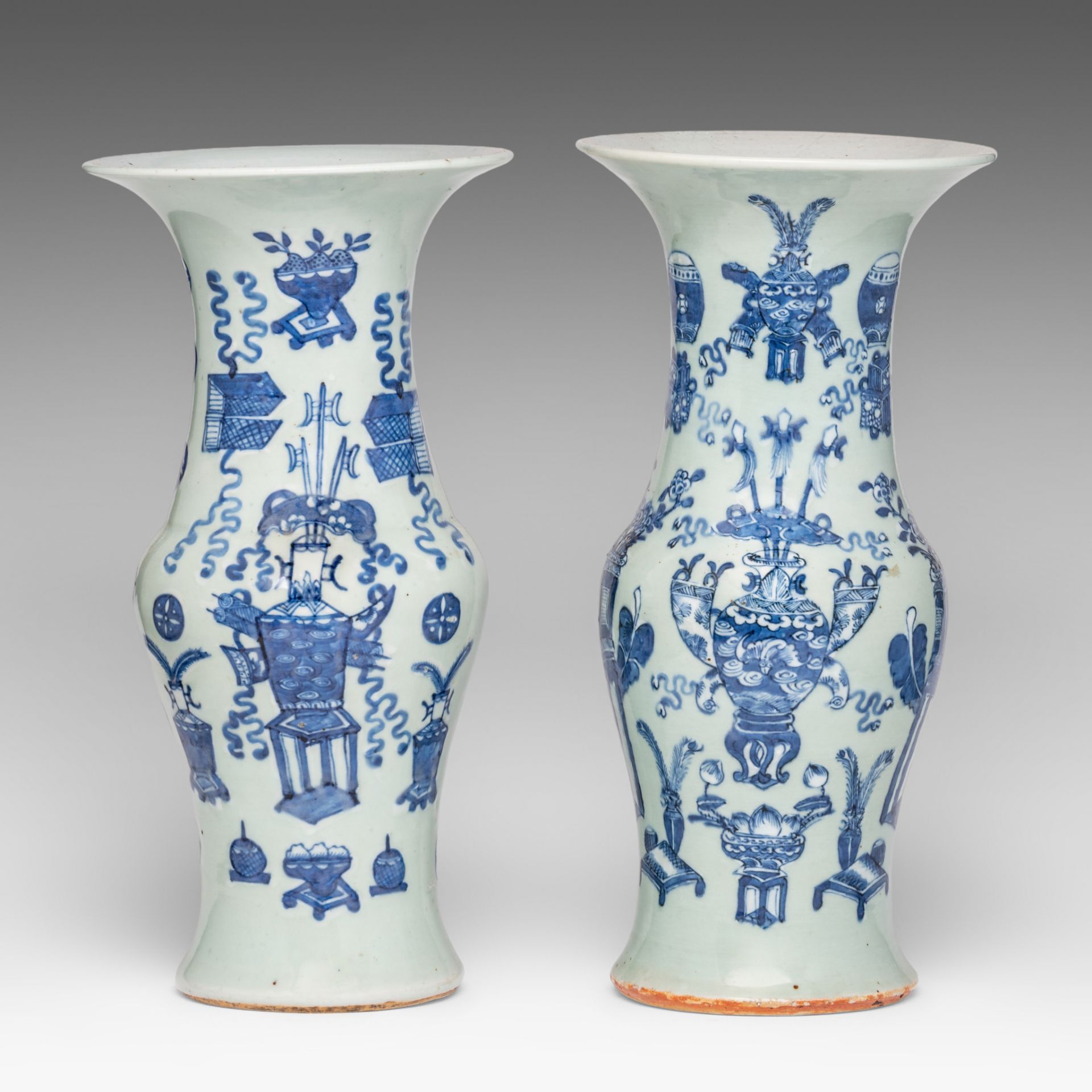 A Chinese famille rose vase, signed text, Republic period, H 57 cm - and a pair of celadon ground ye - Bild 8 aus 13