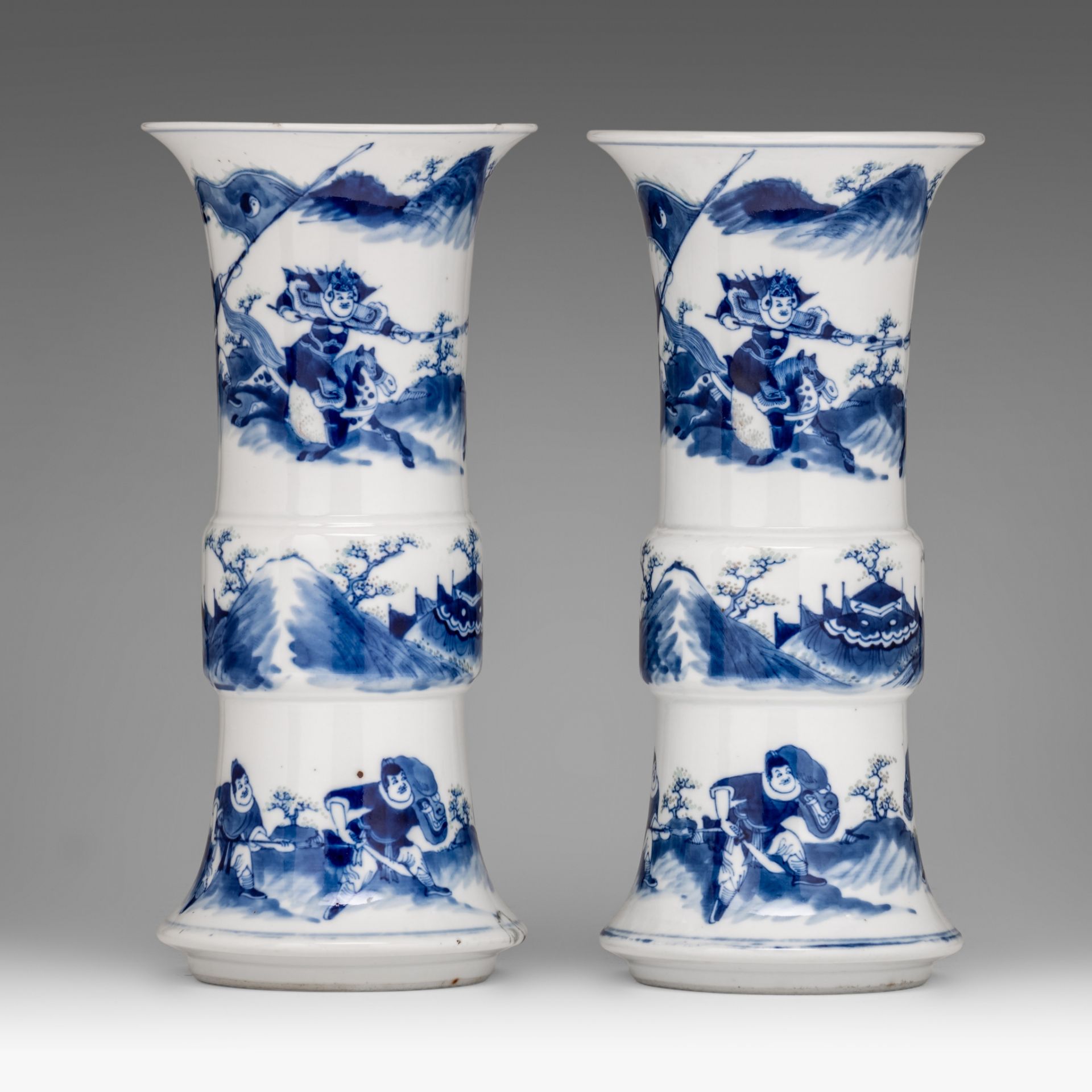 A similar pair of Chinese copper-red and underglaze blue gu vases, H 30 cm - Image 9 of 13