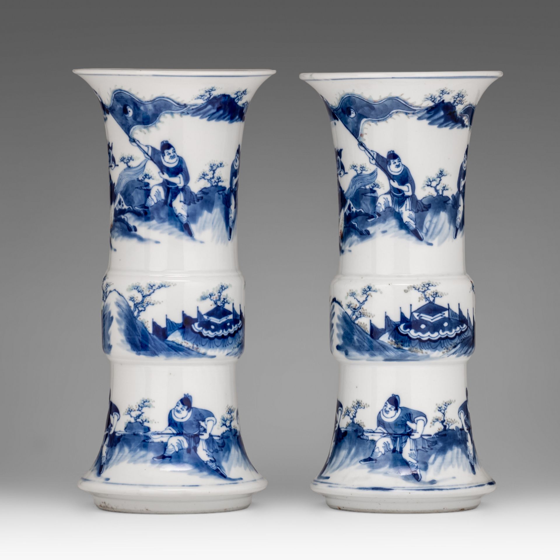 A similar pair of Chinese copper-red and underglaze blue gu vases, H 30 cm - Image 11 of 13