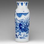 A Chinese Transitional style blue and white sleeve vase, H 42,5 cm