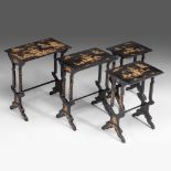 A set of four South Chinese export lacquered nesting tables, late 19thC, tallest H 69,5 cm