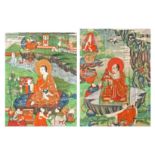 Two Tibetan Thangkas depicting an Arhat or Buddhist Elder, 18thC/early 19thC, framed 37 x 47,5 cm