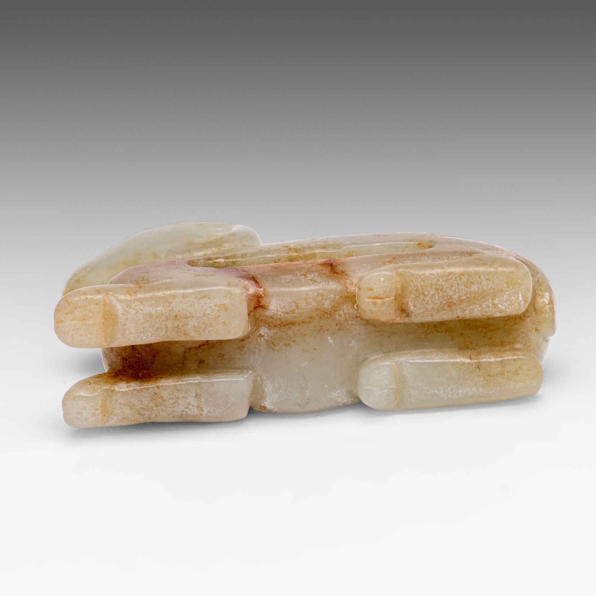 A Chinese mottled jade carving of a ram, H 4,8 - L 6,7 cm - Image 8 of 8