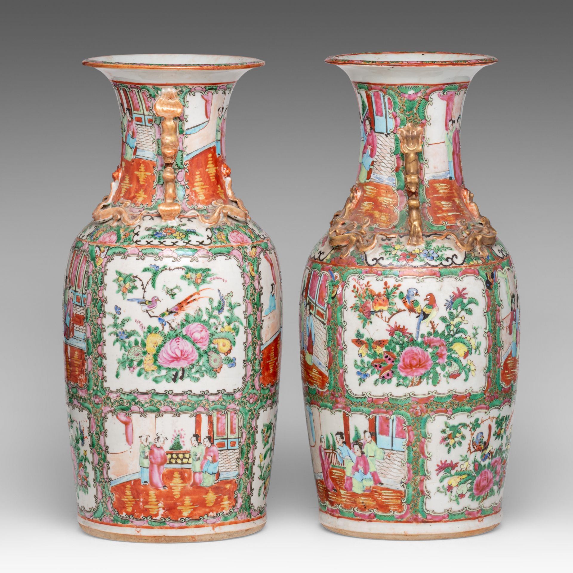 Four Chinese Canton famille rose vases, 19thC, H 44 cm - Bild 3 aus 13