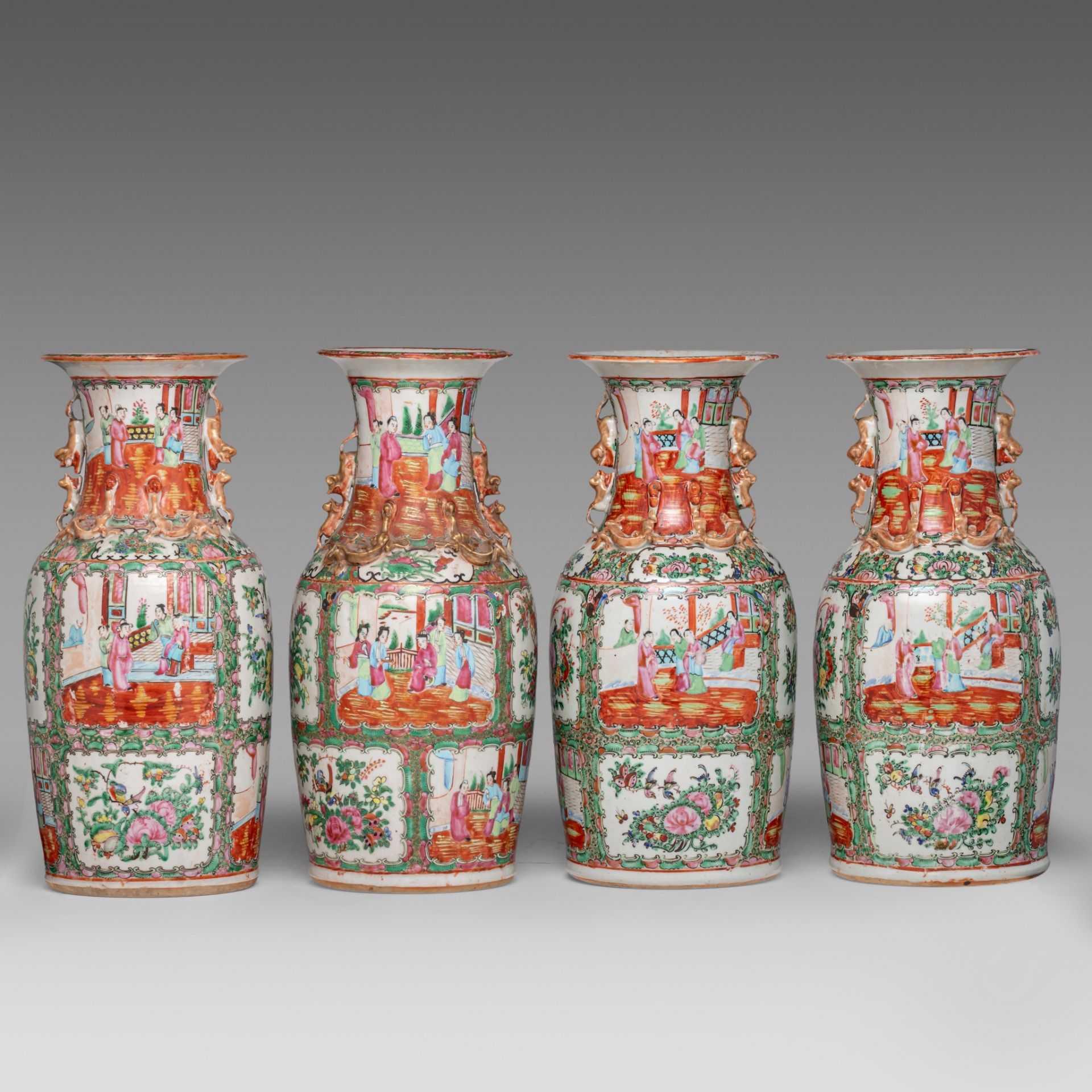 Four Chinese Canton famille rose vases, 19thC, H 44 cm