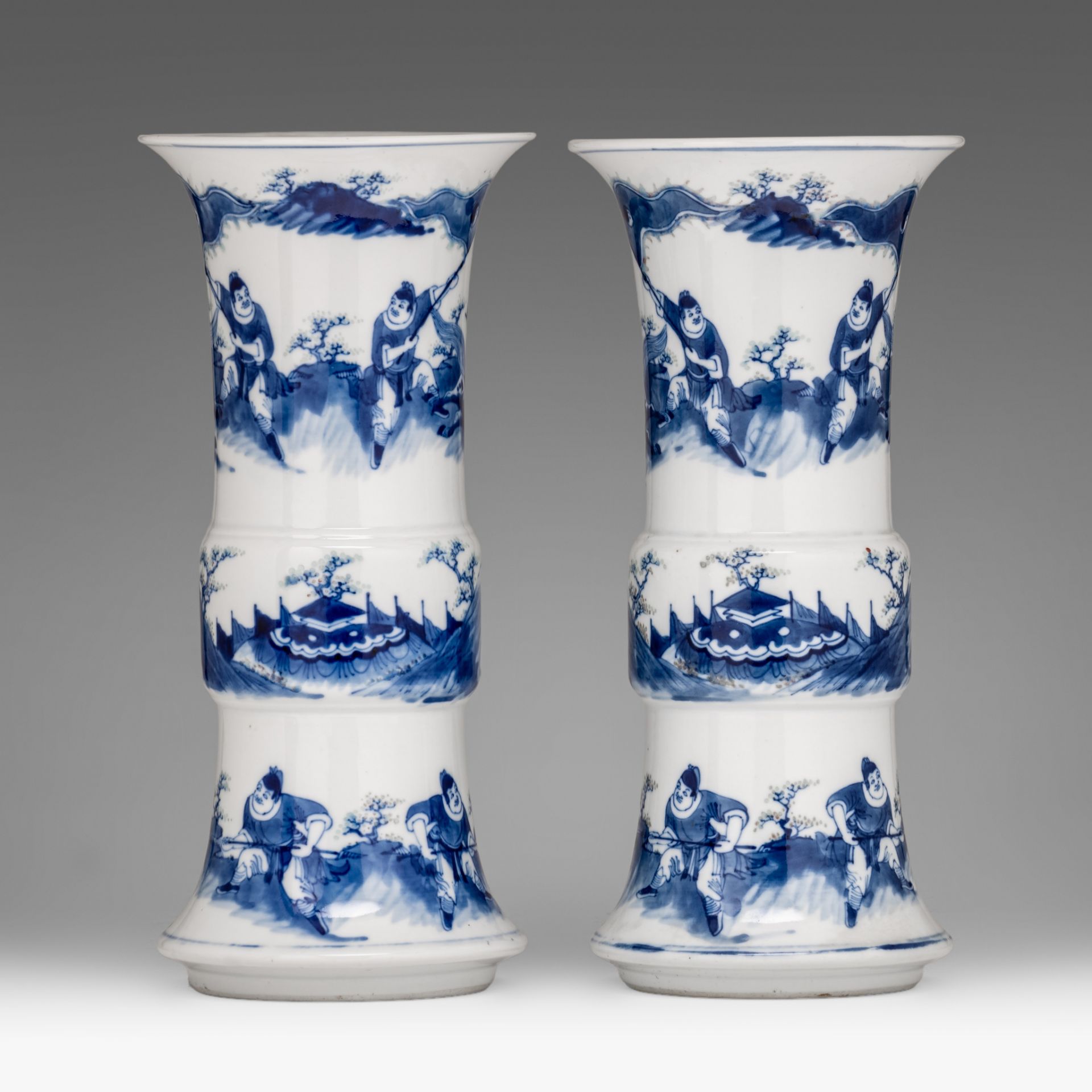 A similar pair of Chinese copper-red and underglaze blue gu vases, H 30 cm - Image 8 of 13