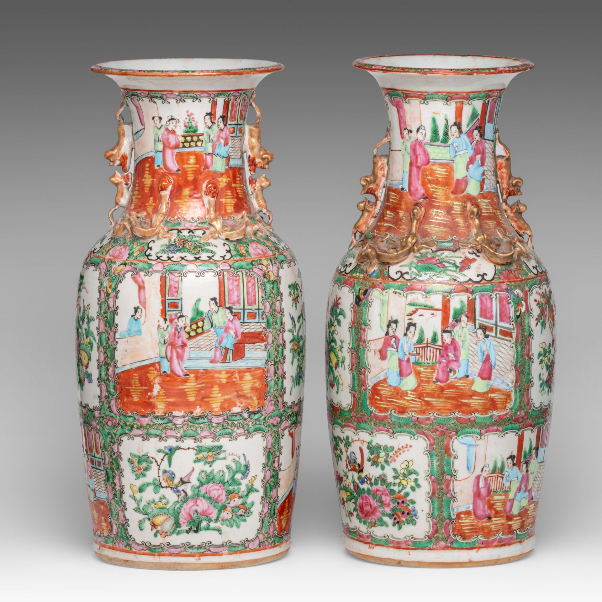 Four Chinese Canton famille rose vases, 19thC, H 44 cm - Bild 4 aus 13