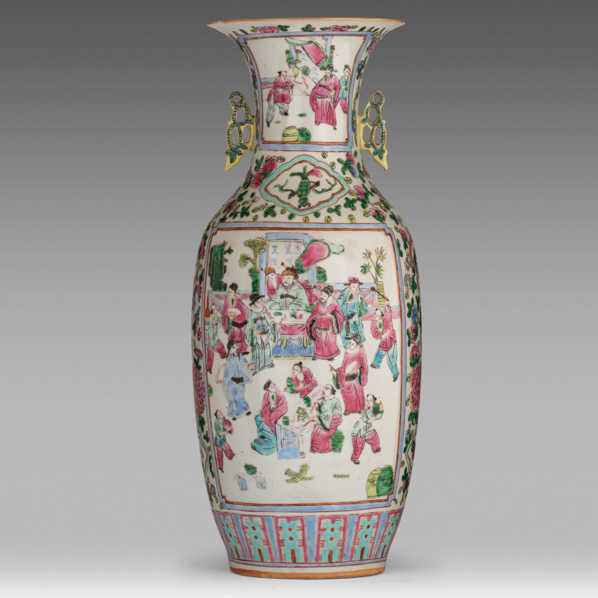 Three Chinese famille rose vases, with a signed text, Republic period/ 20thC, H 54,5 - 57,5 cm - Bild 4 aus 19
