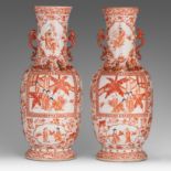 A pair of Chinese iron-red vases, paired with dragon handles, marked, 20thC, H 60 cm