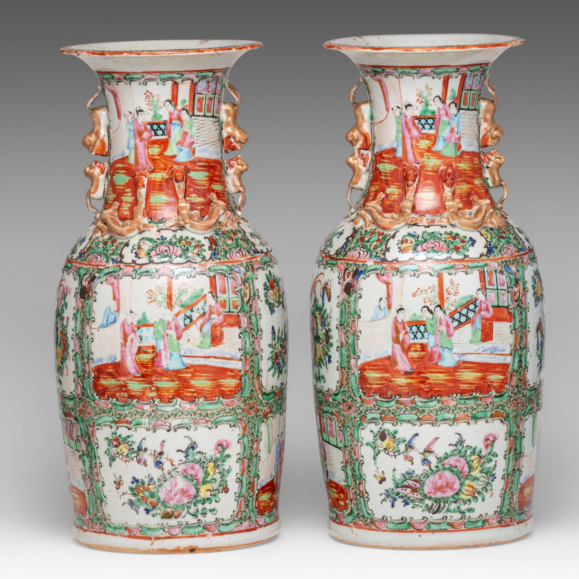 Four Chinese Canton famille rose vases, 19thC, H 44 cm - Bild 10 aus 13