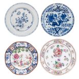 A collection of two Chinese blue and white dishes, 18thC - and two European copies of famille rose c