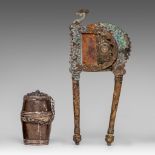 An Indonesian betel nut axe, presumably 14thC - added a Burmese silver-bronze jar, 19thC