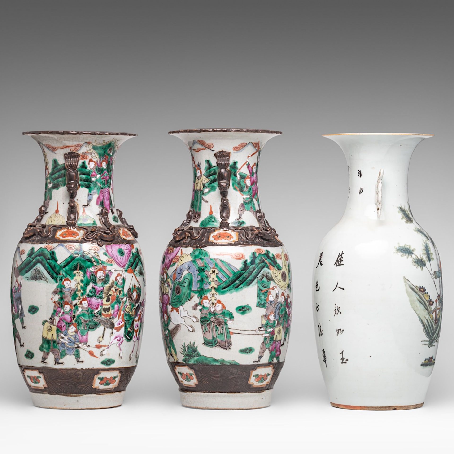 A pair of Chinese famille rose Nanking stoneware vases, 19thC, H 43,5 cm - and a famille rose 'Beaut - Bild 4 aus 7