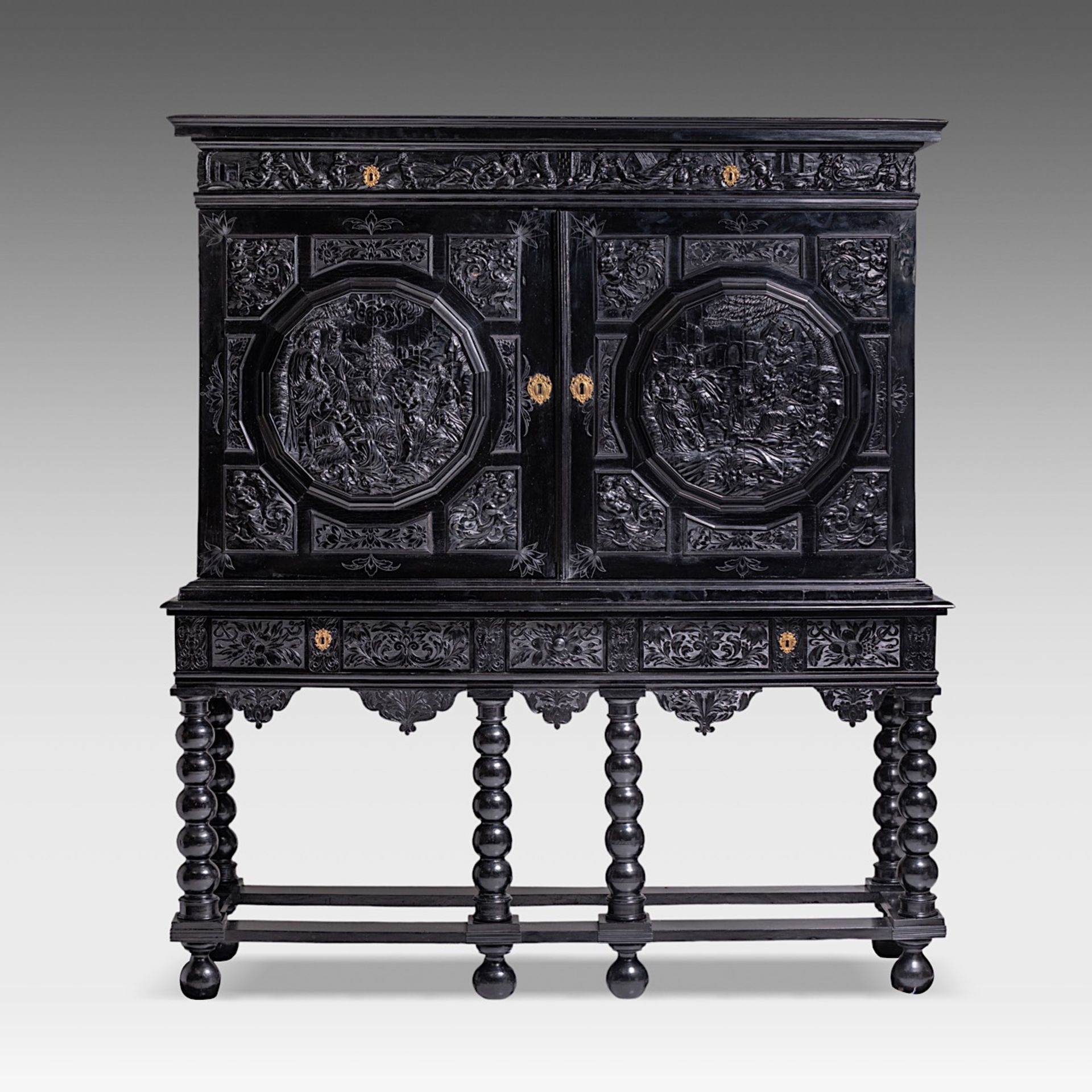 PREMIUM LOT - An exceptional 17thC French ebony and ebonised cabinet-on-stand, H 181,5 - W 163 - D 5 - Bild 3 aus 14
