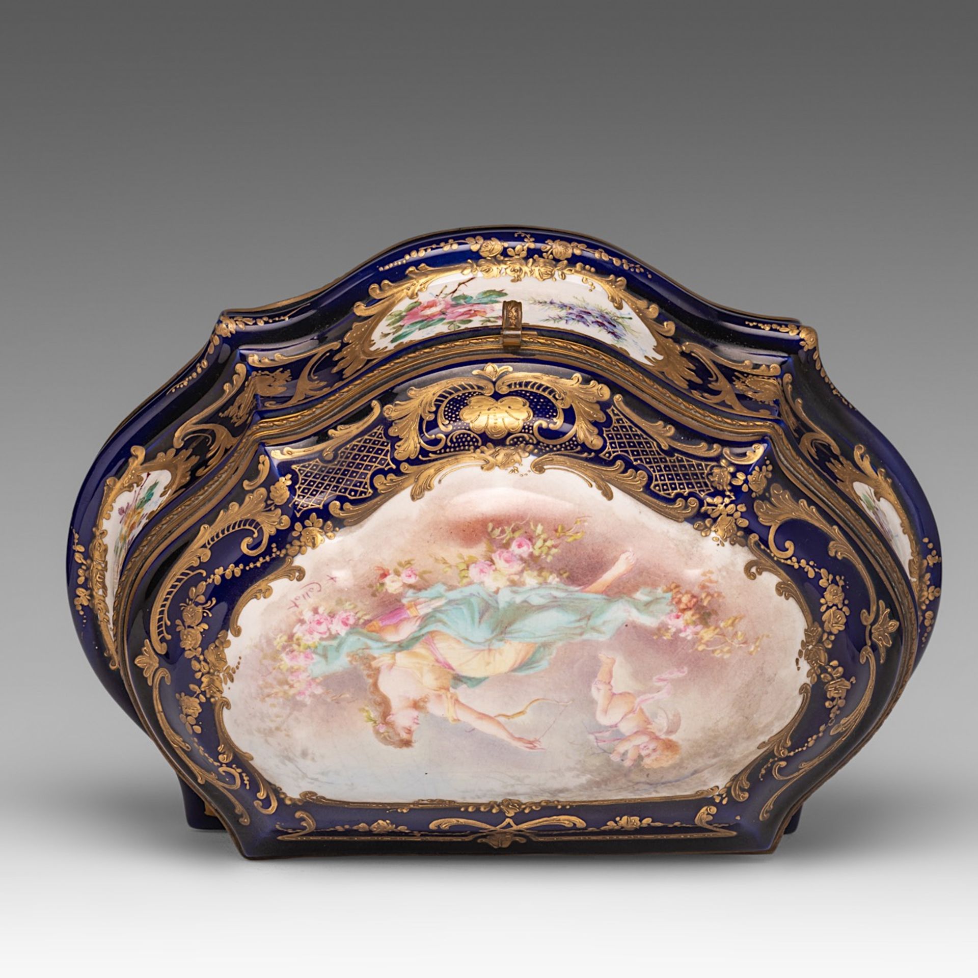 A fine bleu royale ground Sevres box with gilt decoration and hand-painted roundels, signed A. Collo - Image 6 of 12