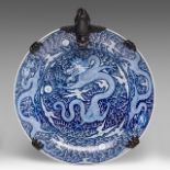 PREMIUM LOT - A massive reverse-decorated blue and white 'Dragon' charger, Chuxiu Gong Zhi mark and