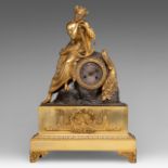 A Charles X gilt and patinated bronze mantle clock with an allegory of hope on top, ca. 1830, H 55 c