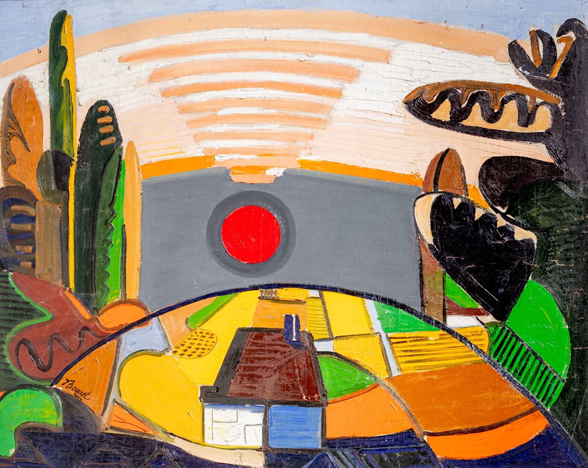 Jean Boquet (1908-1976), colourful landscape, oil on canvas 80 x 100 cm. (31 1/2 x 39.3 in.), Frame: