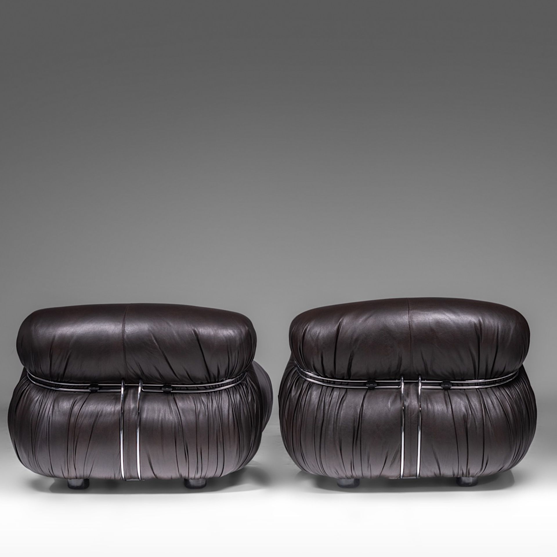 Two Soriana chaise-longues in brown leather and chrome by Afra & Tobia Scarpa for Cassina - Image 3 of 8