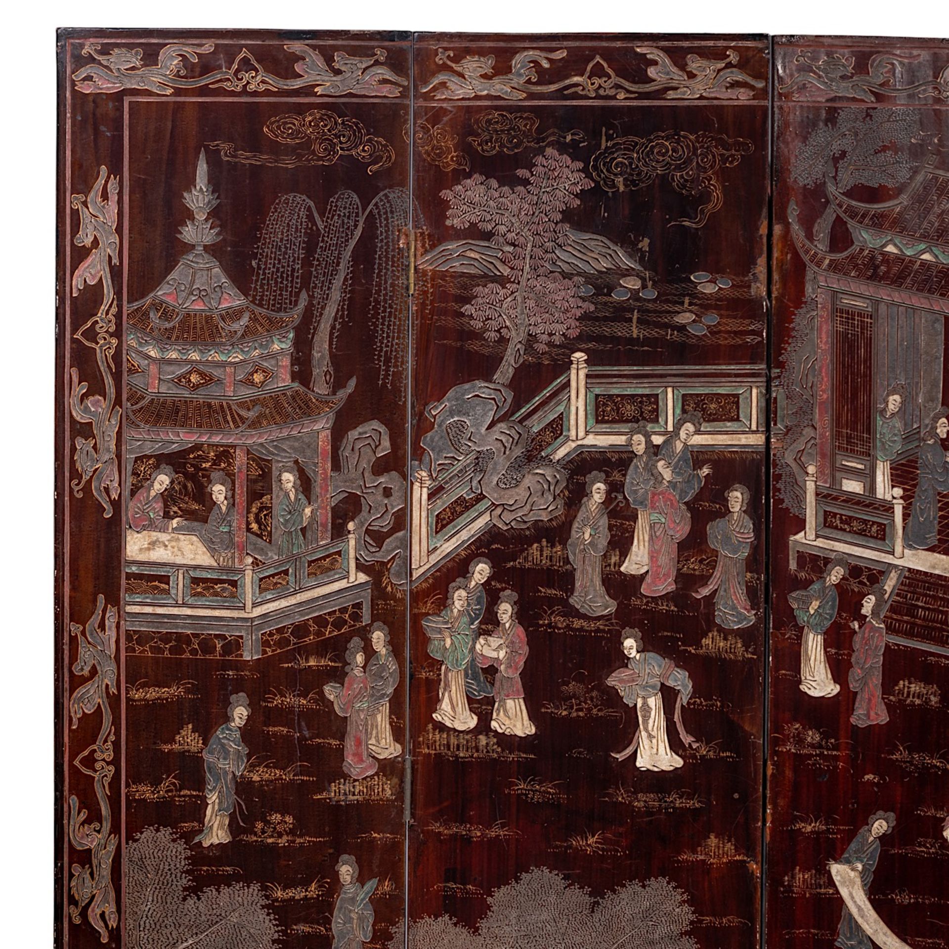 A Chinese coromandel lacquered four-panel chamber screen, late 18thC/19thC, H 162 - W 35,5 (each pan - Image 5 of 10