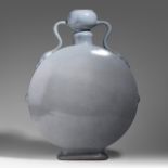 A Chinese ge-ware style glazed moonflask, paired with ruyi handles, with a Qianlong mark, H 52 cm