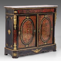 A Napoleon III two-door 'meuble d'appui' with Boulle work, gilt bronze mounts and Carrara marble top