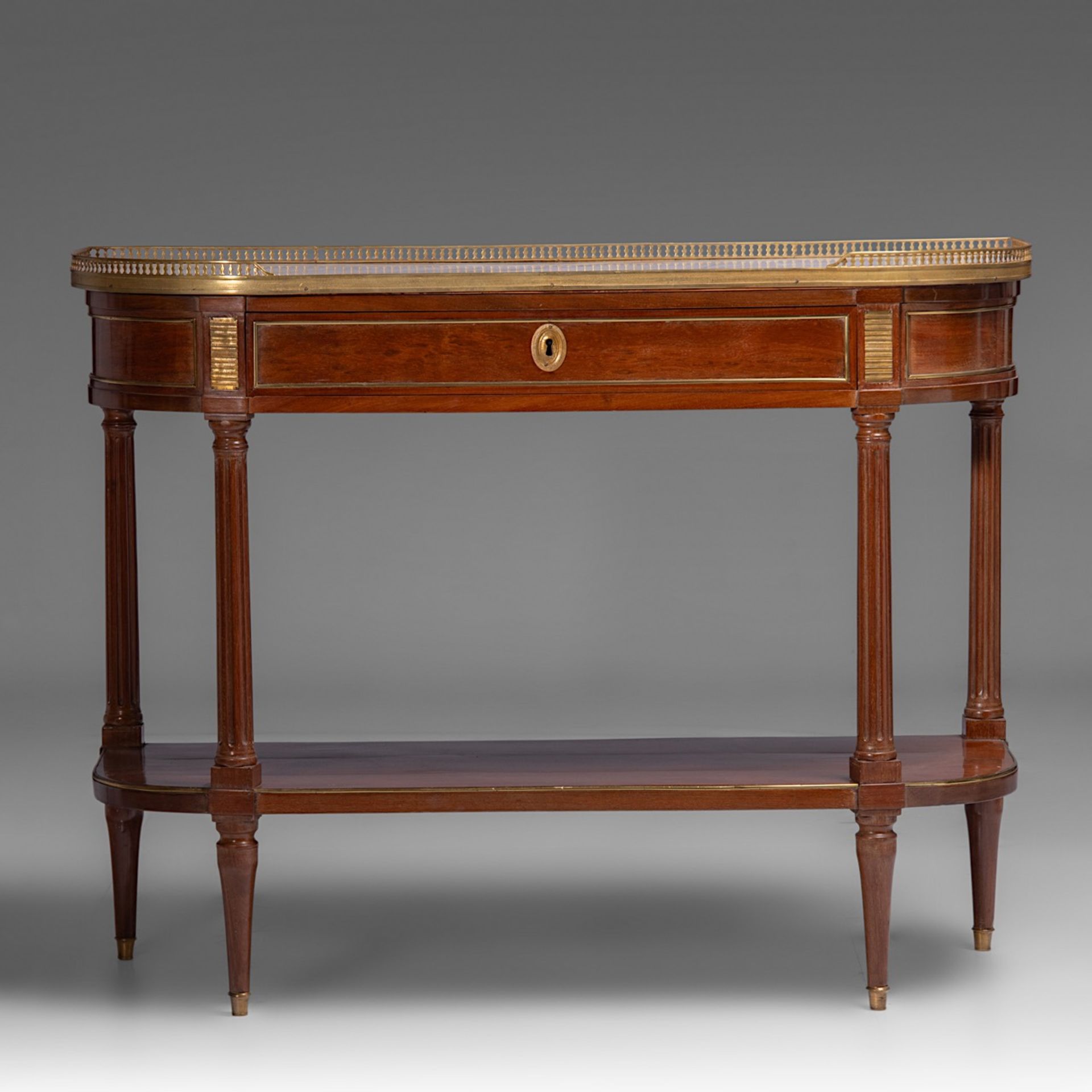 A fine Louis XVI mahogany veneered 'console desserte', with gilt bronze mounts and Carrara marble to - Image 2 of 6