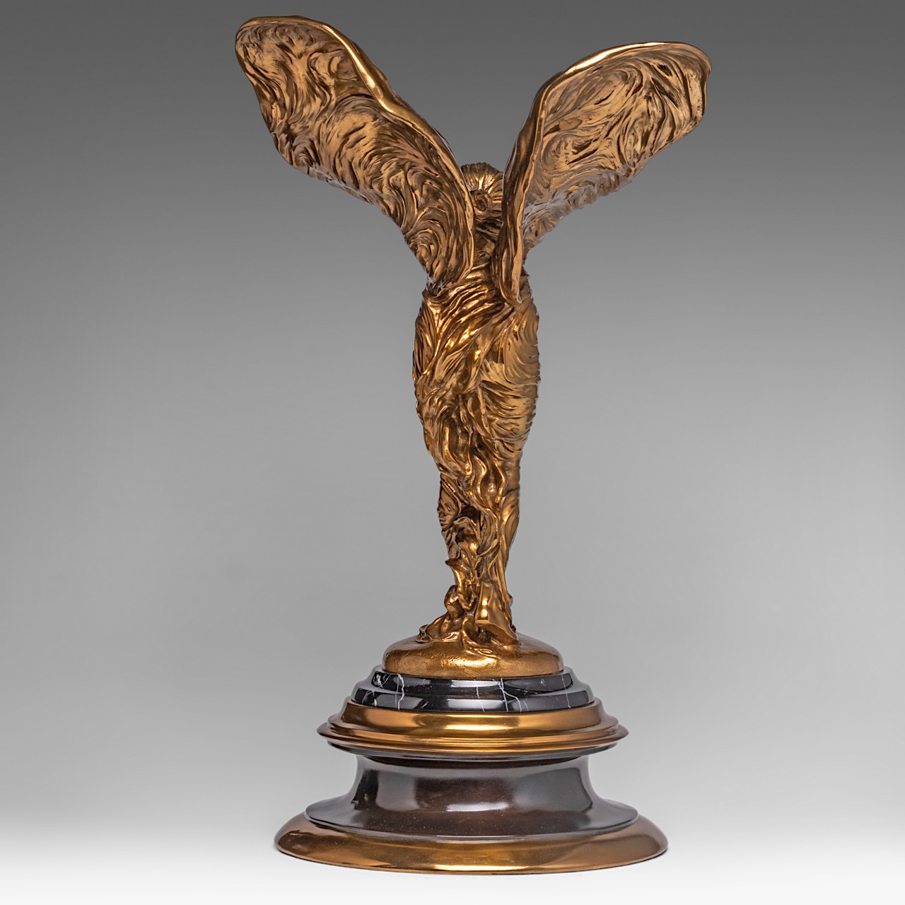 Charles Sykes (1875-1950), gilt bronze sculpture of the 'Spirit of Ecstasy', Rolls-Royce, H 69 cm - Image 4 of 7