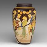 An Art Deco exotic birds vase by Boch Keramis, D. 1130B, H 34,5 cm