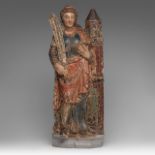 A walnut sculpture of Saint Barbara, 16thC, with traces of polychrome paint, H 66,5 cm