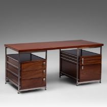 A Jules Wabbes (1919-1974) mahogany and steel desk, H 75 - W 169,5 - D 74 cm