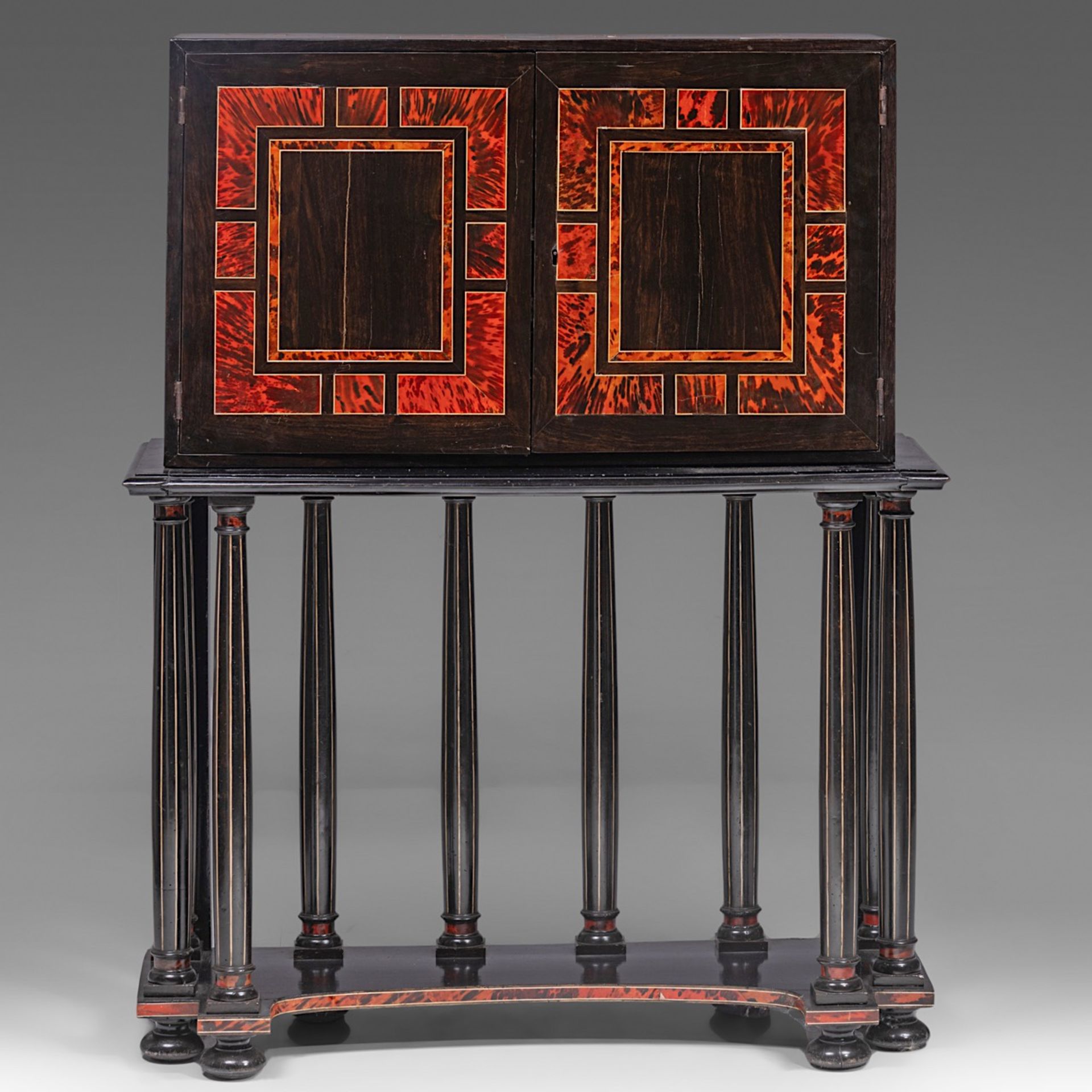 A 17thC Flemish Antwerp ebony, ivory and tortoiseshell cabinet-on-stand, H 137 cm (total) (+) - Image 4 of 9