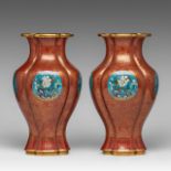 A pair of Chinese cloisonne enamelled bronze vases, late 19thC/ Republic period, H 31 cm
