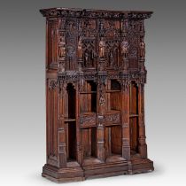 A Gothic Revival richley carved oak cabinet, 19thC, H 186 - W 128 - D 41 cm