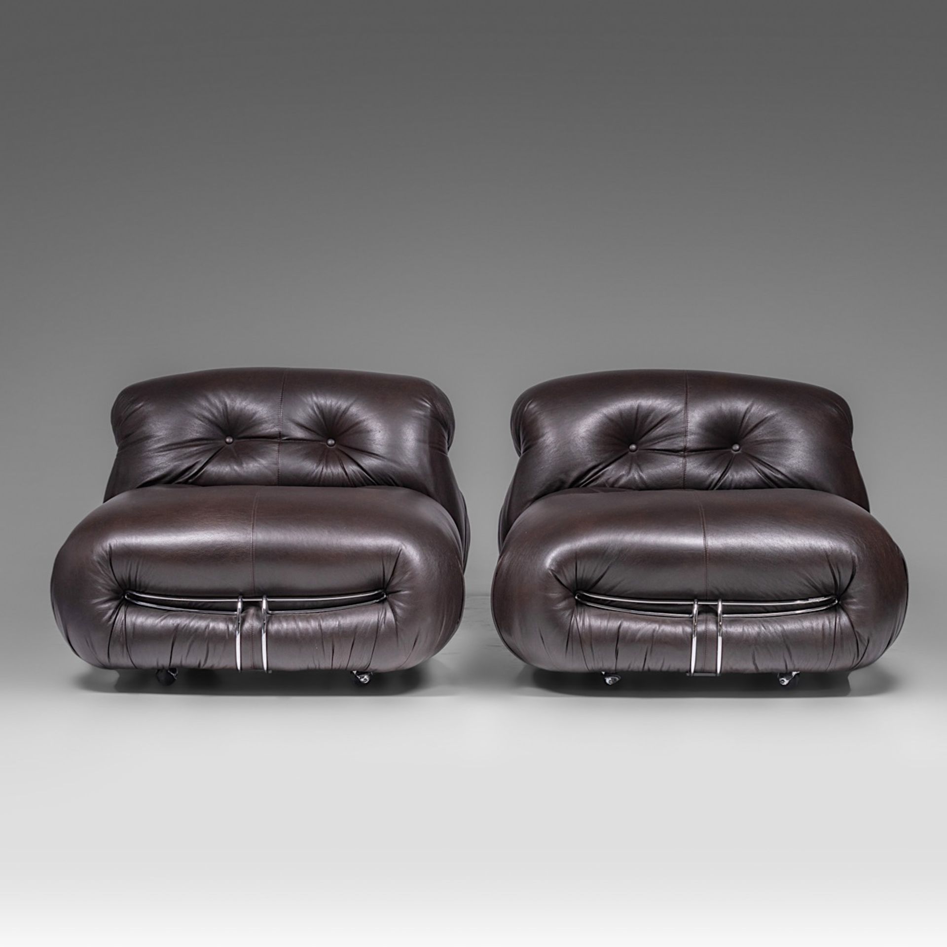 Two Soriana chaise-longues in brown leather and chrome by Afra & Tobia Scarpa for Cassina - Image 4 of 8