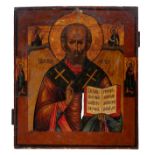 Russian Icon, Saint Nicolas, tempera on wood, 18thC, 44 x 39 cm