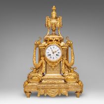 A Louis XVI style gilt bronze mantle clock, H 65 - W 44 cm