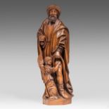A walnut sculpture of Saint Rochus with an angel, German, in 16thC style, H 94 cm