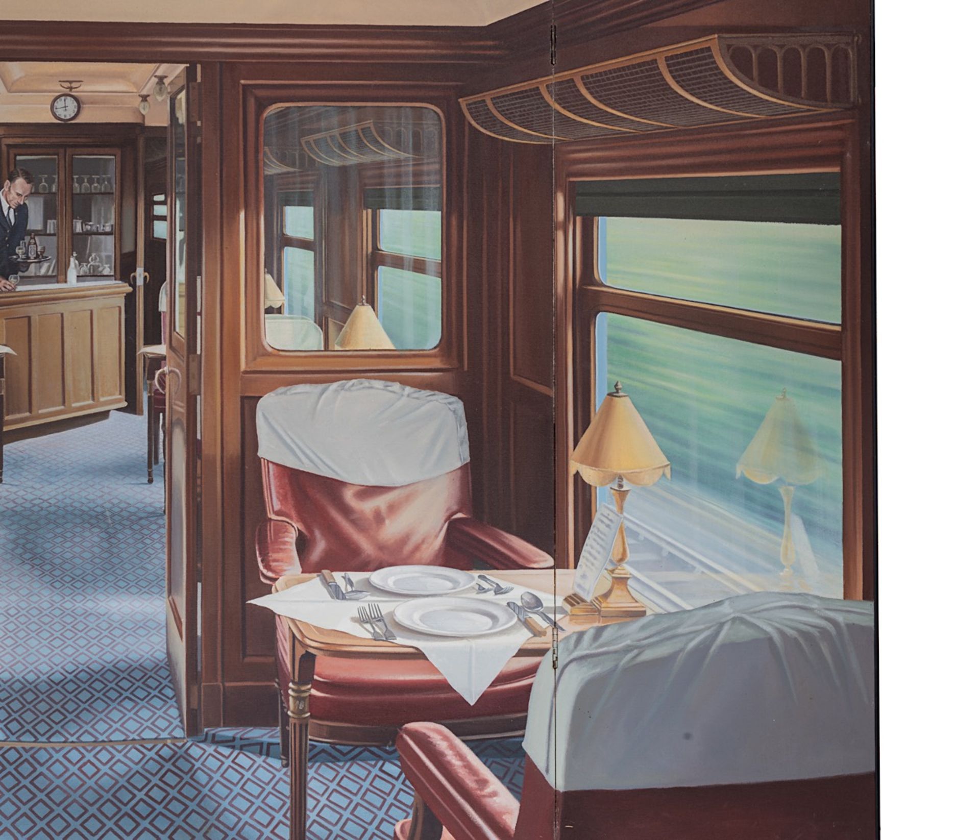 Giles Winter (1947), triptych of the interior of a train compartment, 1980, oil on canvas, 136 x 122 - Image 5 of 10
