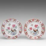 A series of two Chinese famille rose 'Cockerel' dishes, Qianlong period, dia 21 cm