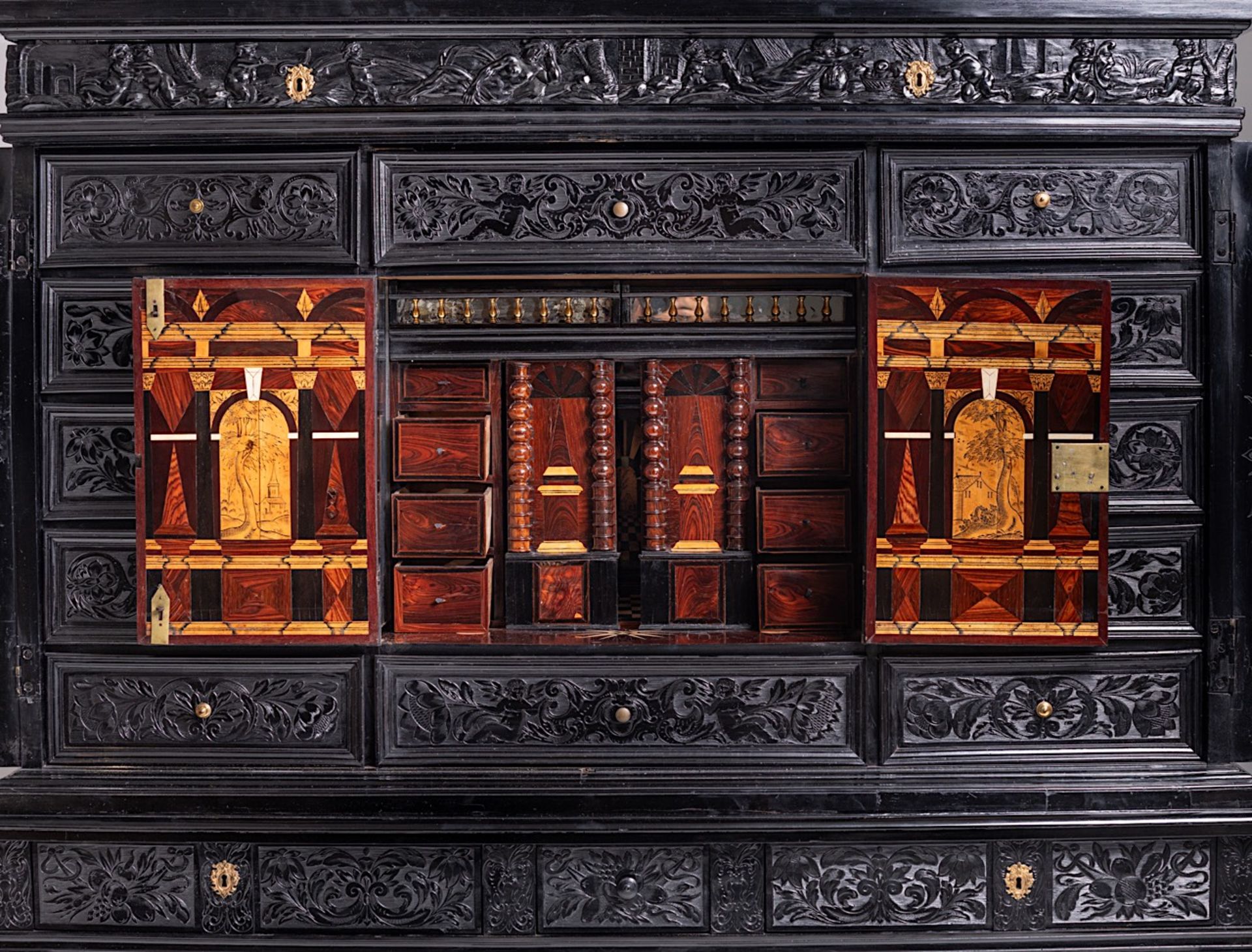 PREMIUM LOT - An exceptional 17thC French ebony and ebonised cabinet-on-stand, H 181,5 - W 163 - D 5 - Bild 9 aus 14