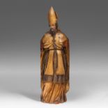 A large polychrome and gilt limewood sculpture of a bishop, 18thC, H 122 cm
