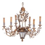 A gilt brass and cut-glass floral decorated chandelier, H 60 - dia 68 cm