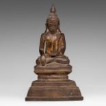 A Shan Burmese gilt bronze figure of Buddha Shakyamuni, presumably 16thC, H 28,3 cm - Weight about 2