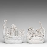 Two Chinese Dehua blanc-de-chine 'Immortals' groups, 20thC, H 30 - L 30 - D 14 cm / H 28 - L 27 - D