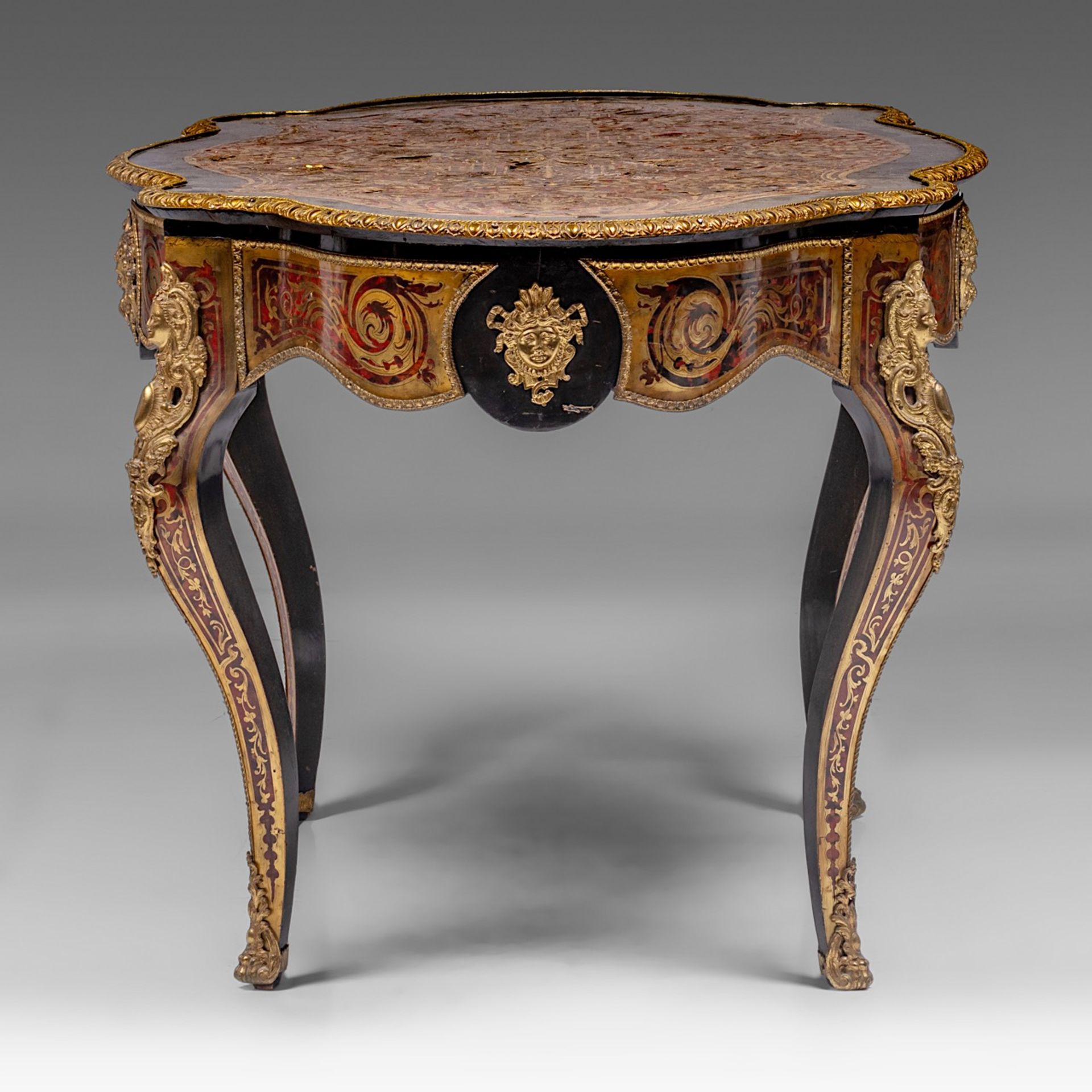 A Napoleon III Boulle work centre table with gilt bronze mounts, late 19thC, H 79 - W 146 - D 90 cm - Image 5 of 12
